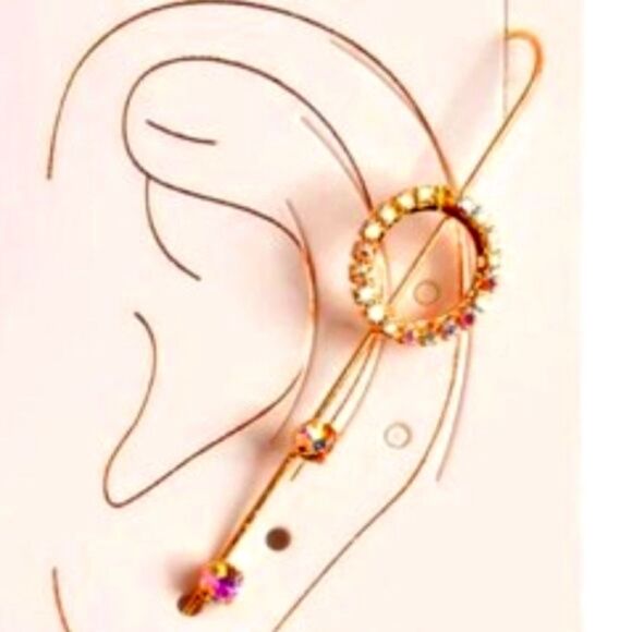 GOLD PLATED DIAMOND CIRCLE EAR WRAP CRAWLER HOOK EARRING - Picture 2 of 6